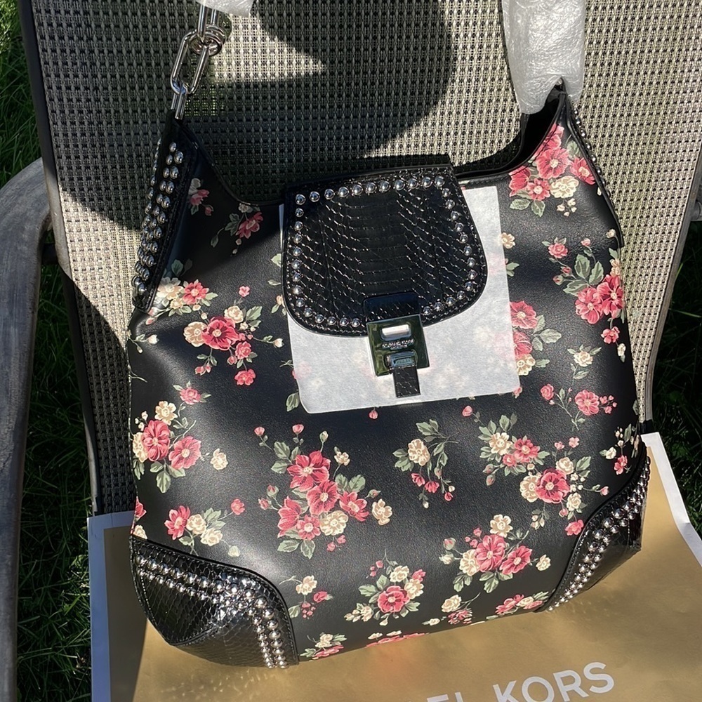 Michael Kors Collection Bancroft Oversized Floral Calf Leather Snakeskin Bag - Picture 7 of 11